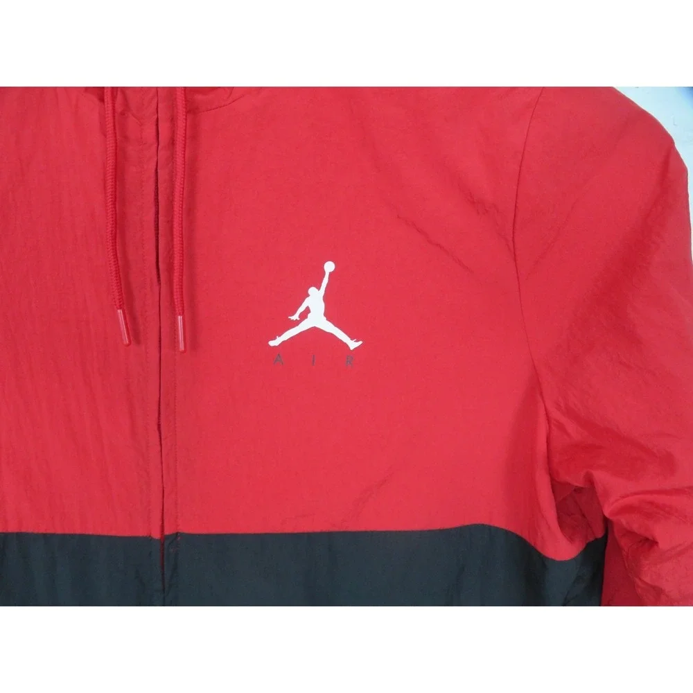Air Jordan Windbreaker Jacket Mens Med Red Black Hooded Full Zip Jumpman AJ0803